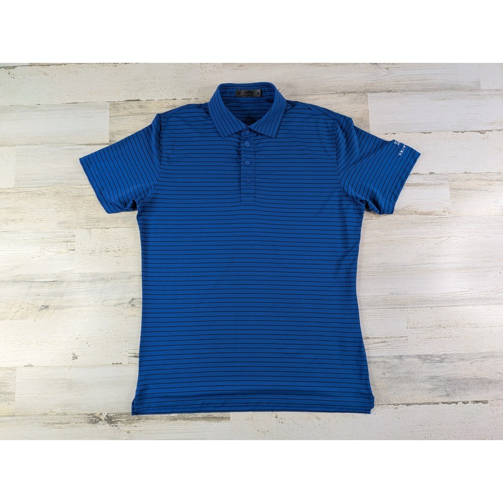 G Fore Polo Shirt Mens Medium Blue Striped Driftwood Short Sleeve Golf Shirt